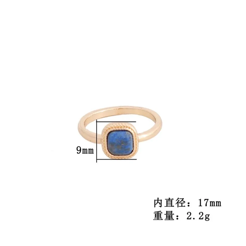 Elegant Mini Square Pink Blue Natural Stone Inlaid with Gold Alloy Metal Texture Versatile Simple Fashion Ring for Women