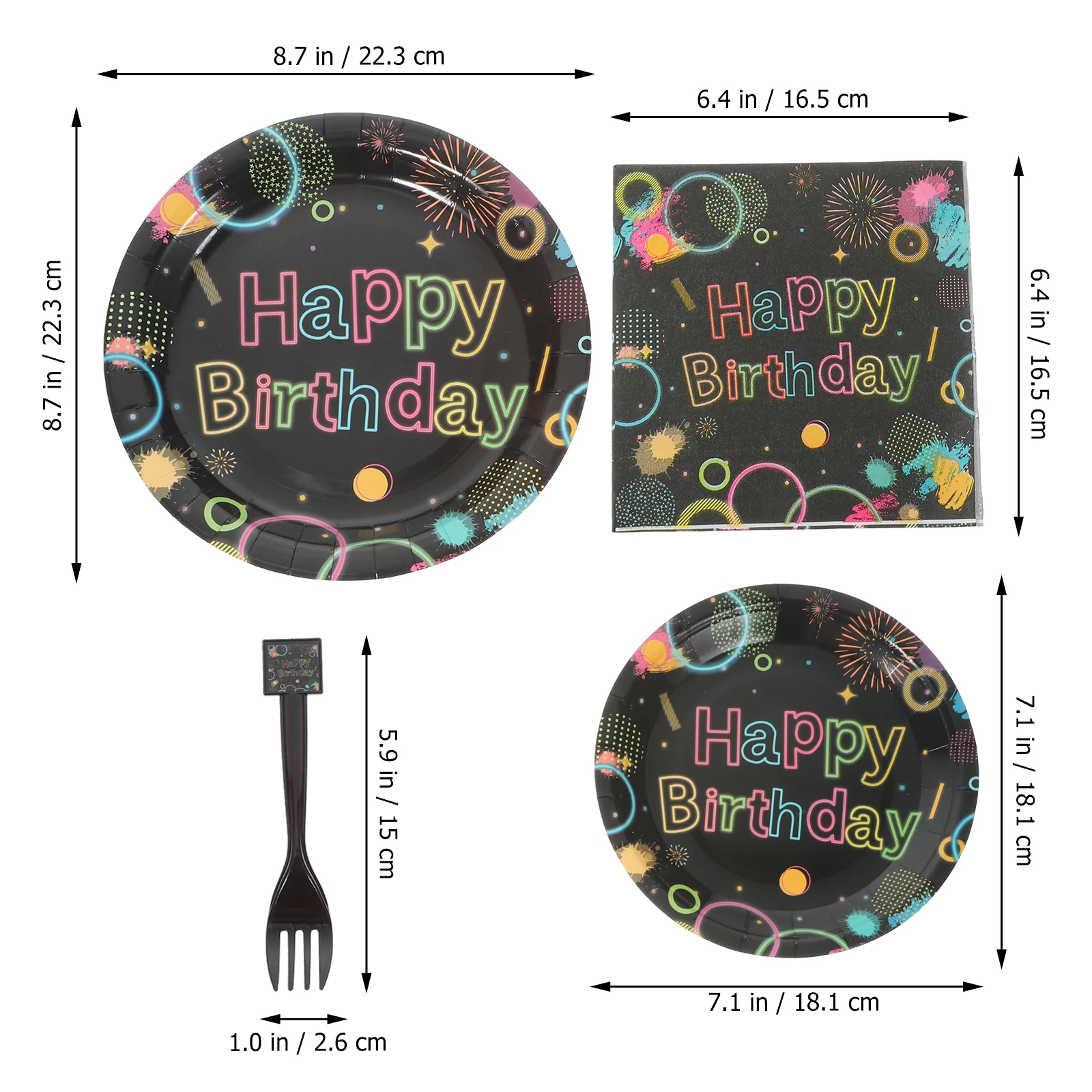 

Neon Themed Birthday Party Tableware Set Plates Napkins Forks Stylish Unforgettable Celebrations Decorative Paper Supplies