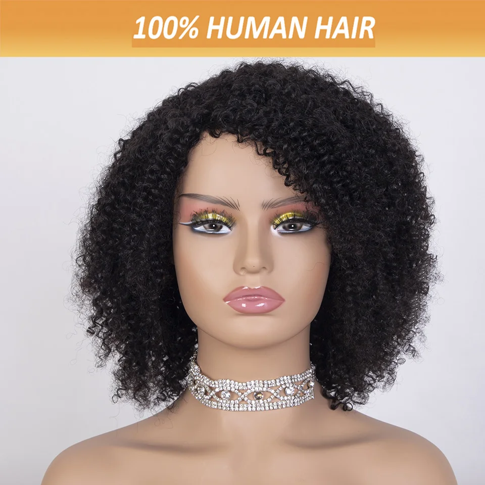 

Afro Kinky Curly Bob Human Hair Wigs Full machine Curly Bob Wigs 180% Density Sassy Curly Wigs With Bangs Highlight Wig For Wome