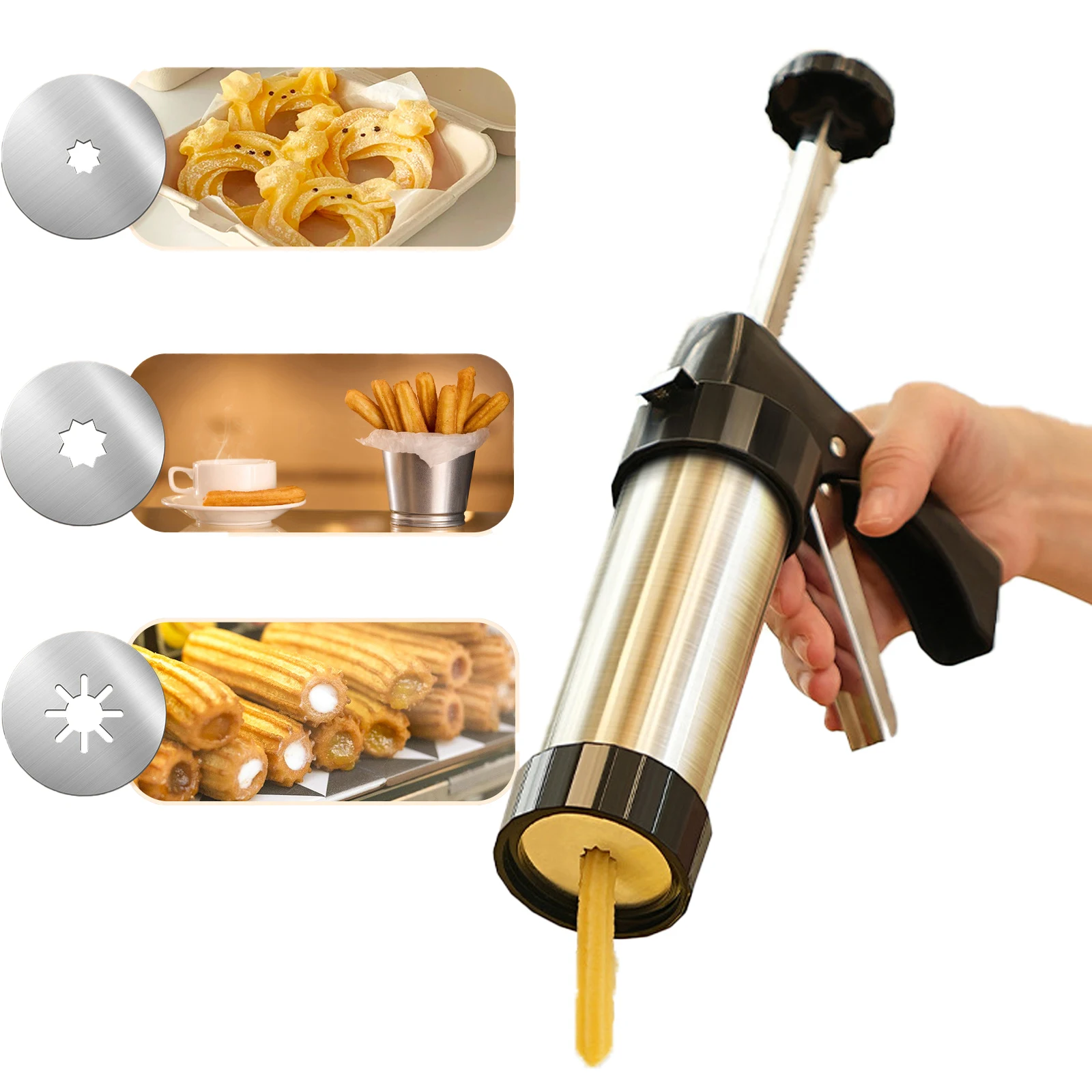 Máquina completa para hacer Churro, Kit de pistola Churrro de acero inoxidable para pasteles, postres, bricolaje, prensa de galletas, máquina de Churro de España