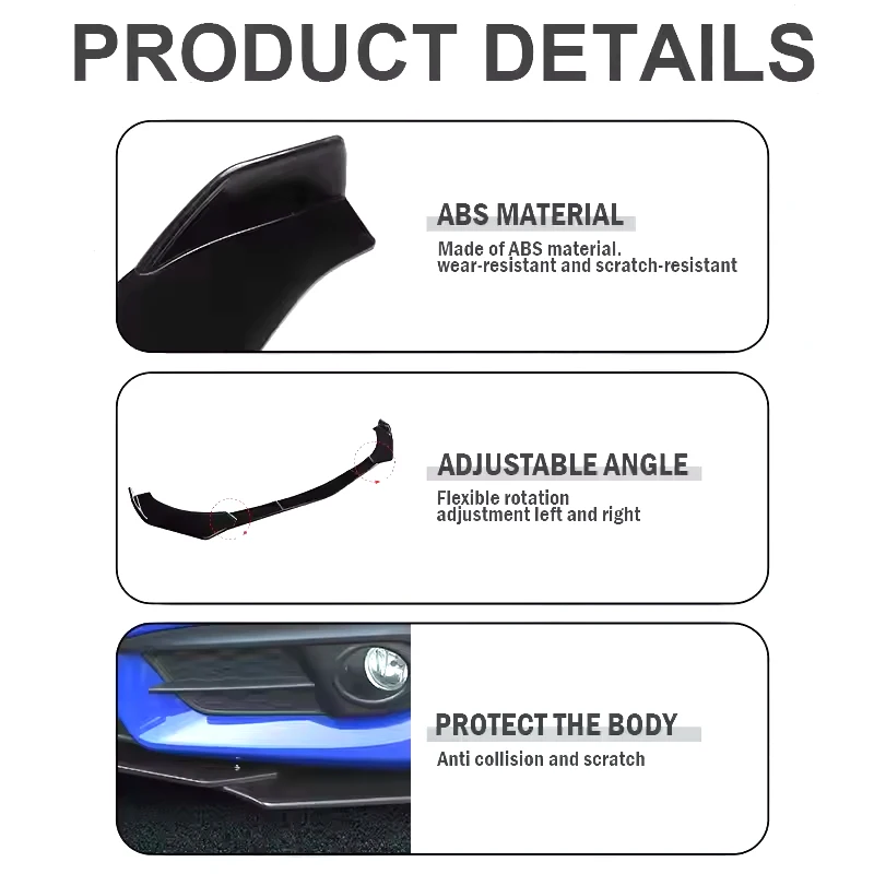 For Mercedes-Benz C Class W203 2000-2007 model, adjustable 5PCS front bumper lip spoiler protection decorative kit, car body kit