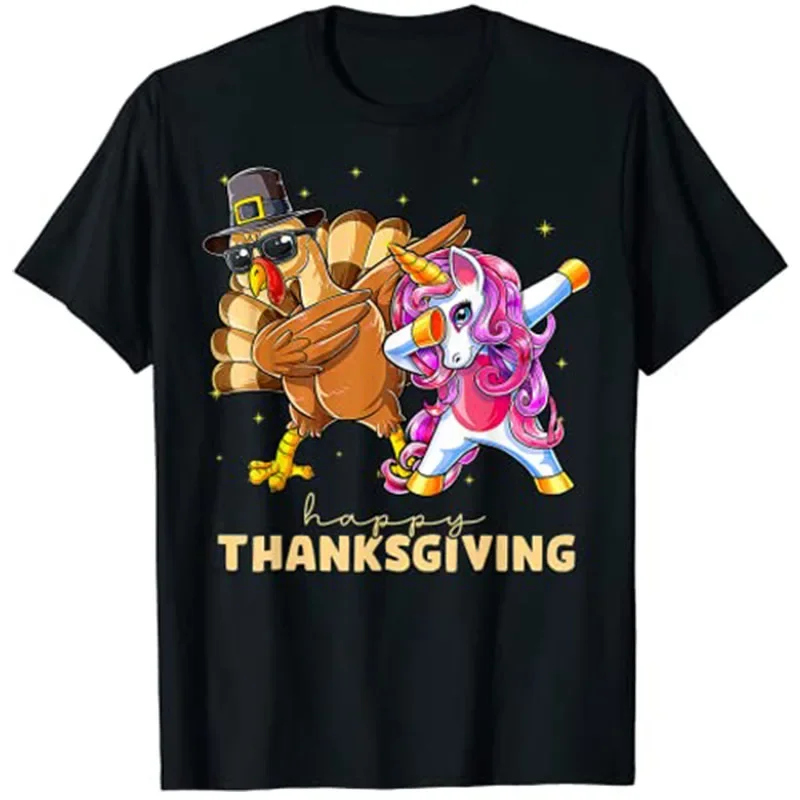 Happy Thanksgiving Unicorn Turkey Dabbing Funny Kids T-Shirt