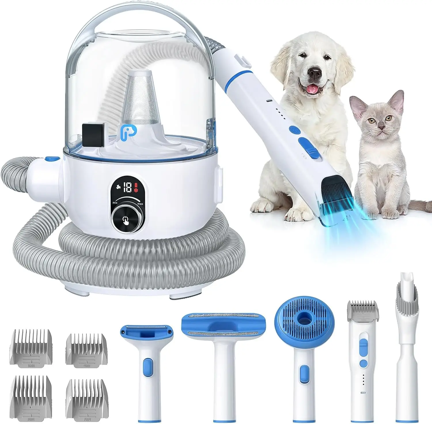

Pet Grooming Vacuum Kit 5-in-1 Pet Grooming Kit with 2.0L Dust Cup for Shedding Dogs/Cats, Low Noise Hair Remover