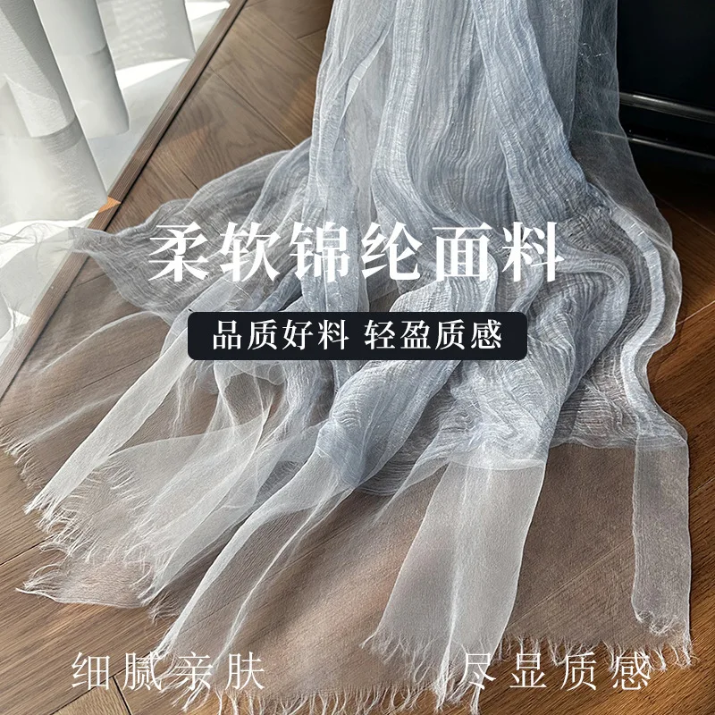 UMI MAO Stain-Dyed Double-Layer Woven Scarf Women INS Style With Gold Thread Embellishments Lightweight Gauze Scarf Decorative
