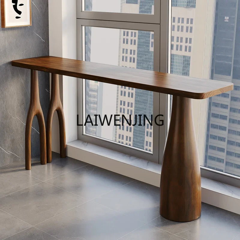 solid wood bar table household small apartment leisure wall long strip high table workbench
