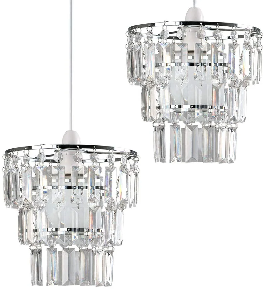 3 Tiers Clear Beaded Chandelier, Modern Chrome Chandelier Ceiling Pendant Light Shade with Acrylic Droplets (Without Cord Kit)