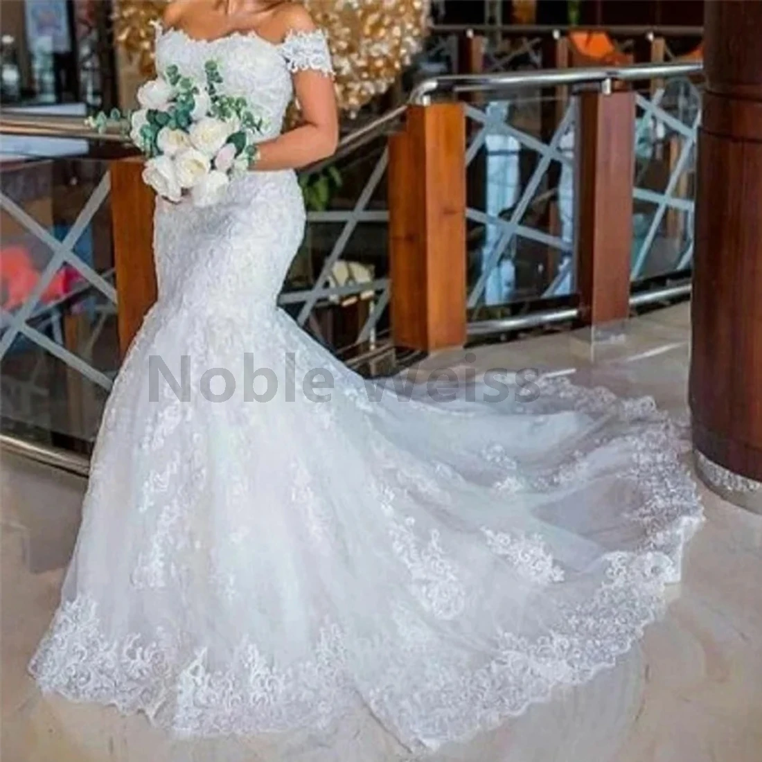 

Sweetheart Off Shoulder Mermaid Wedding Dress Lace Appliques Bride Gown Customize