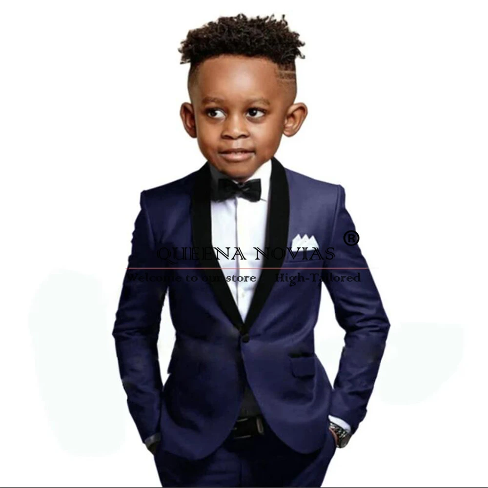 Black Boys Suit Satin Shawl Lapel Wedding Fashion Party Prom Tuxedo Jacket Vest Pants 3 Pieces Sets Slim Fit Children Clothes