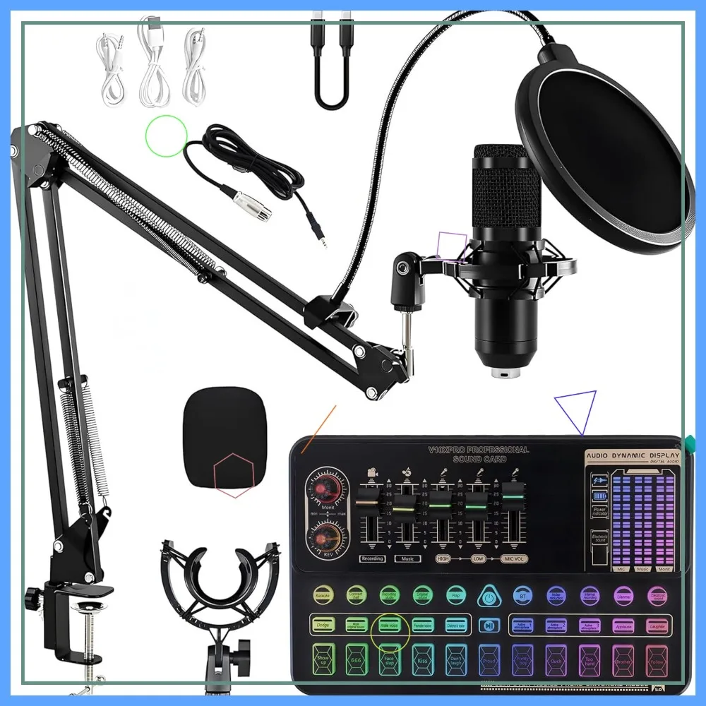

Podcast Equipment Bundle: BM-800 Mic, Audio Mixer, Voice Changer for Streaming & Recording