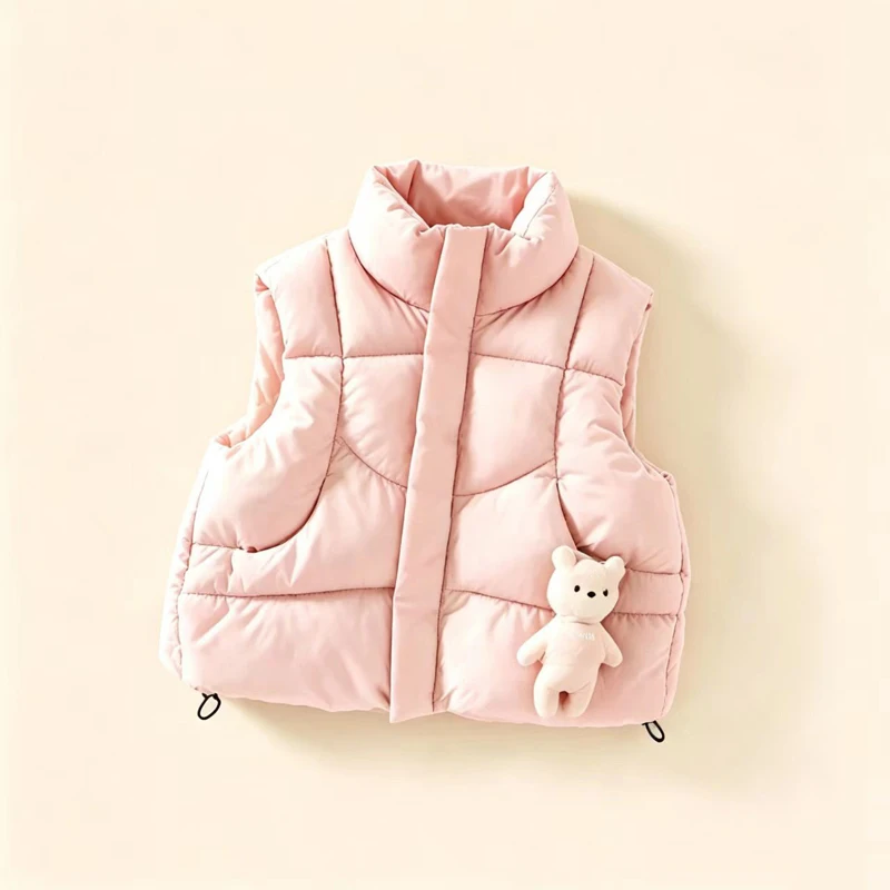 IYEAL Baby Boys Girls Stand Collar Puffer Vest with 3D Bear Doll Sleeveless Thick Warm Waistcoat Toddler Winter Outerwear Gilet