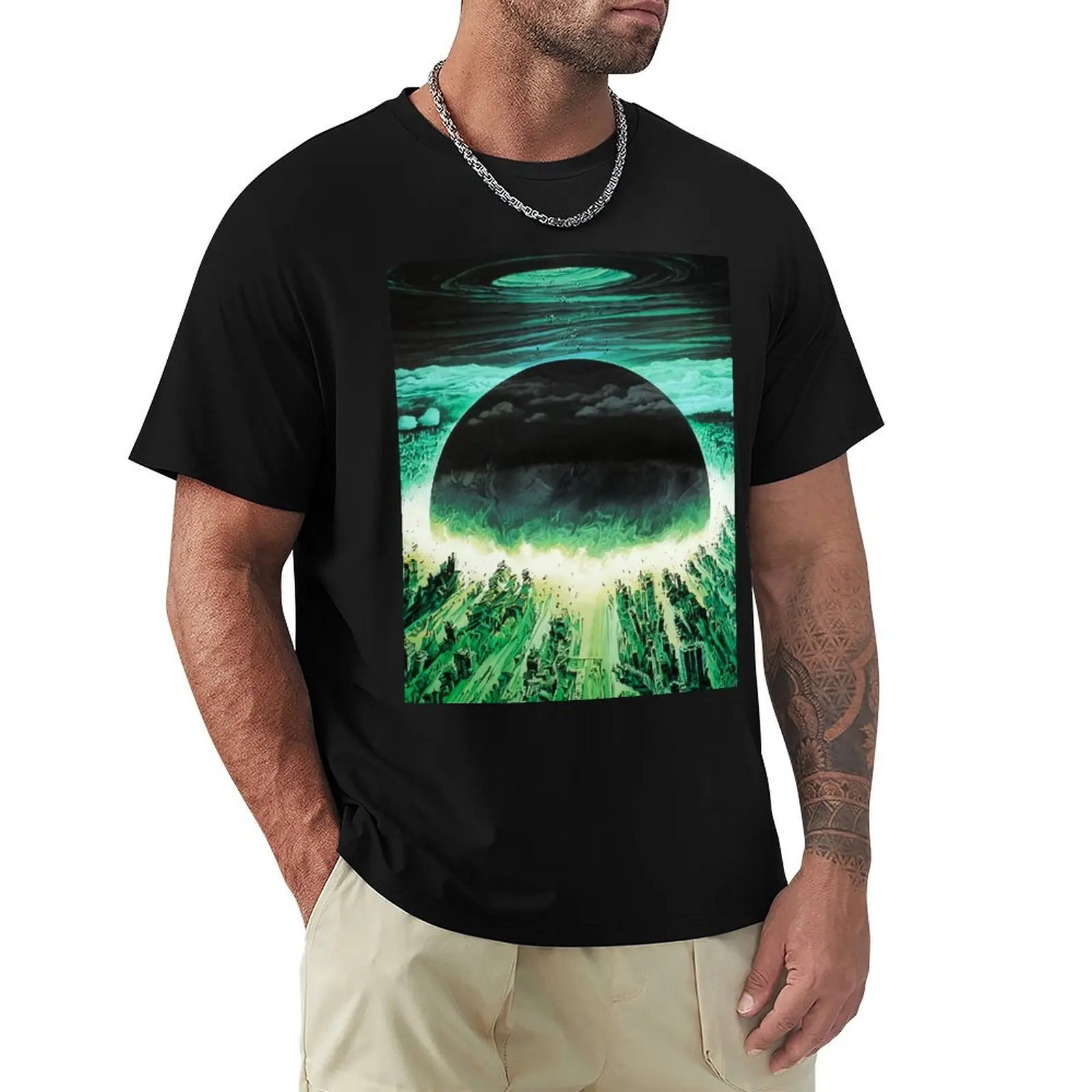 

Akira cyberpunk city explosion poster b1 green T-Shirt graphic t shirts street wear black t-shirts for men