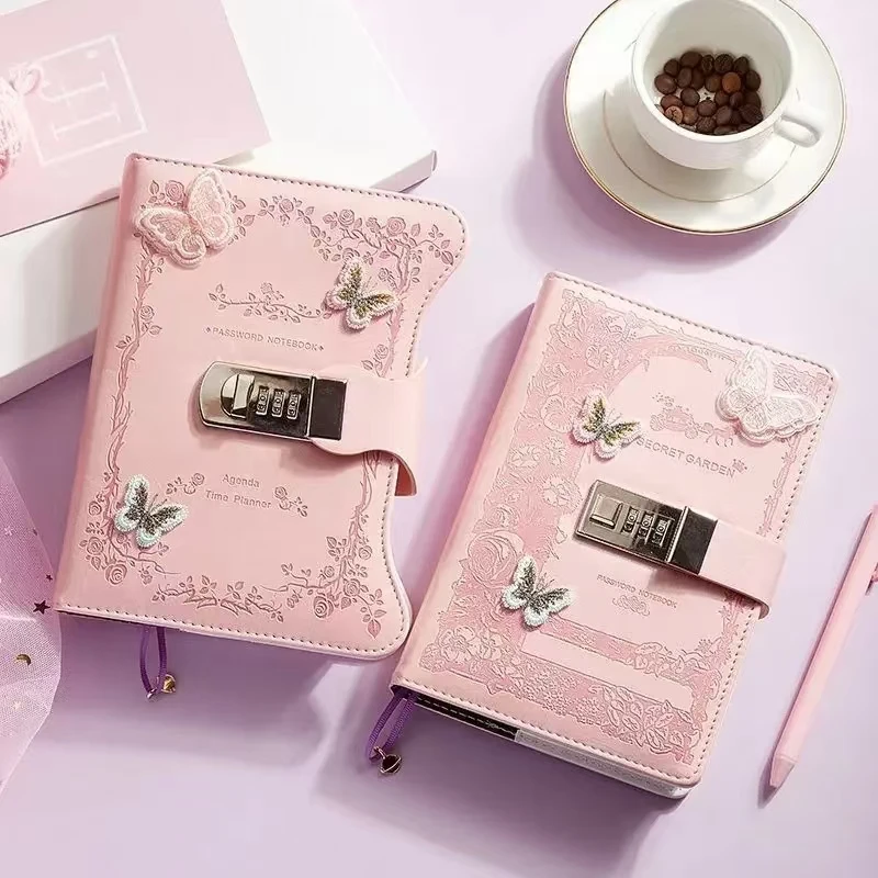 A5 Retro Password Notebook with Lock Journals Thicken Hand Ledger Handbook Student Notepad Diary Binder Stationery Gift