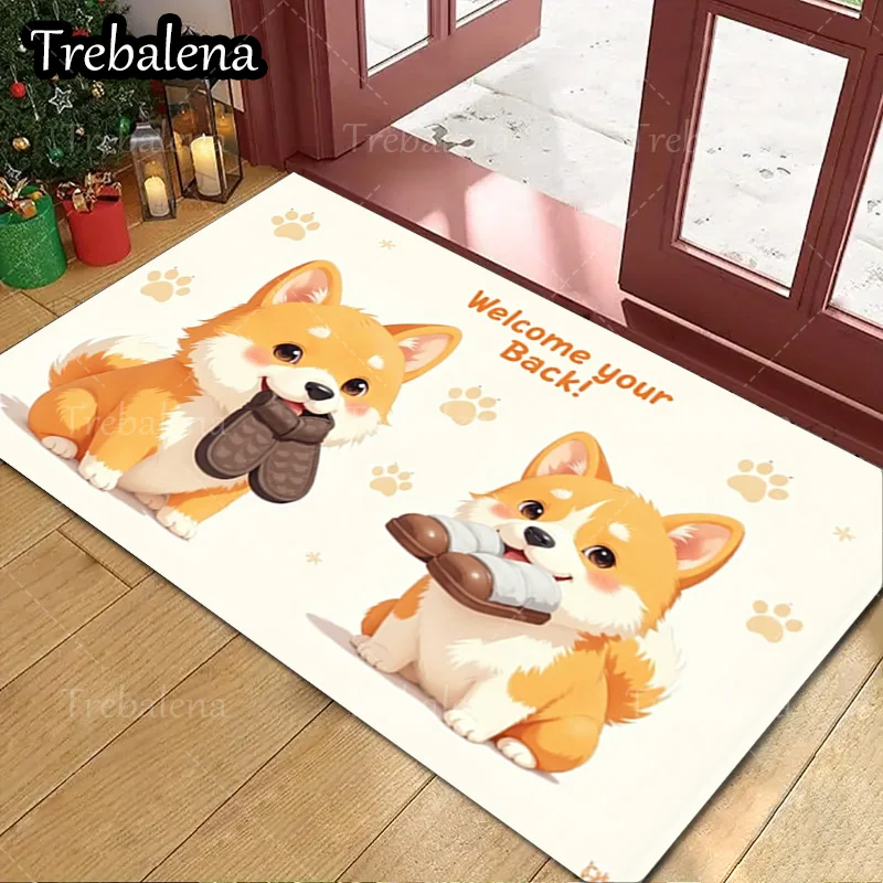 

1pc Welcome Door Mat Cute Corgi Dog Welcome Back Doormat Soft Non Slip Floor Mat for Home Entryway