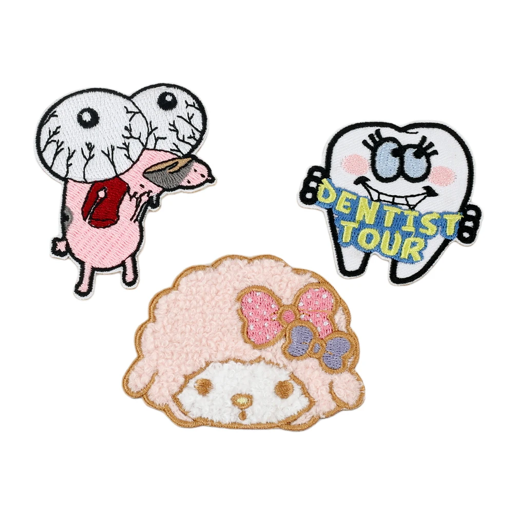 Cartoon Teeth Embroidery Applique Chenille Sheep Patches Iron-on Transfer For Clothes Sewing Accessories Backpack Badge