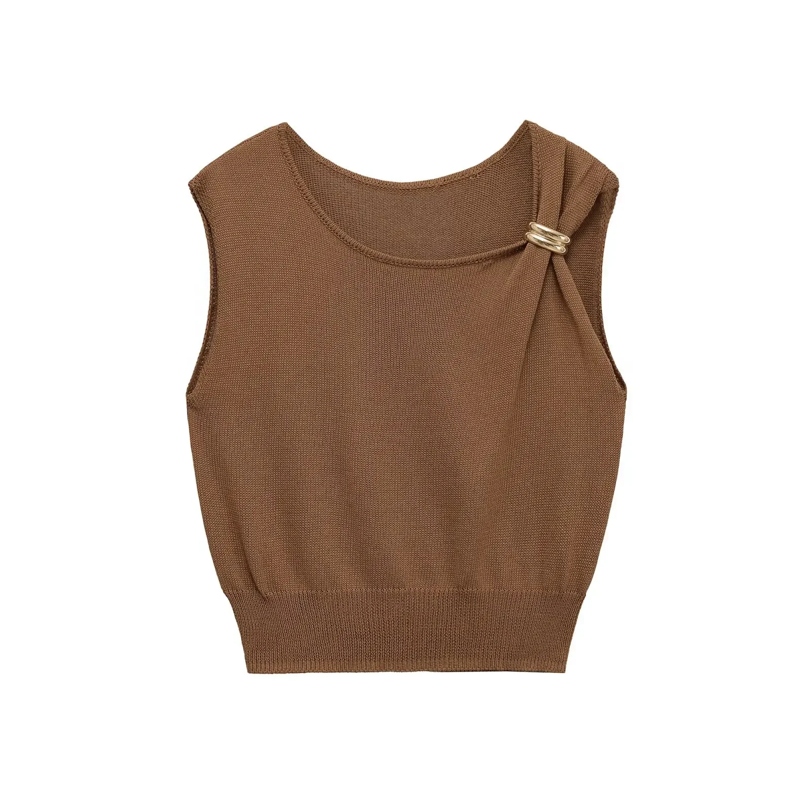 

Autumn Simple Knit Top Fashion Asymmetrical Sleeveless Cropped Knit Top Knitted Tank Top Women