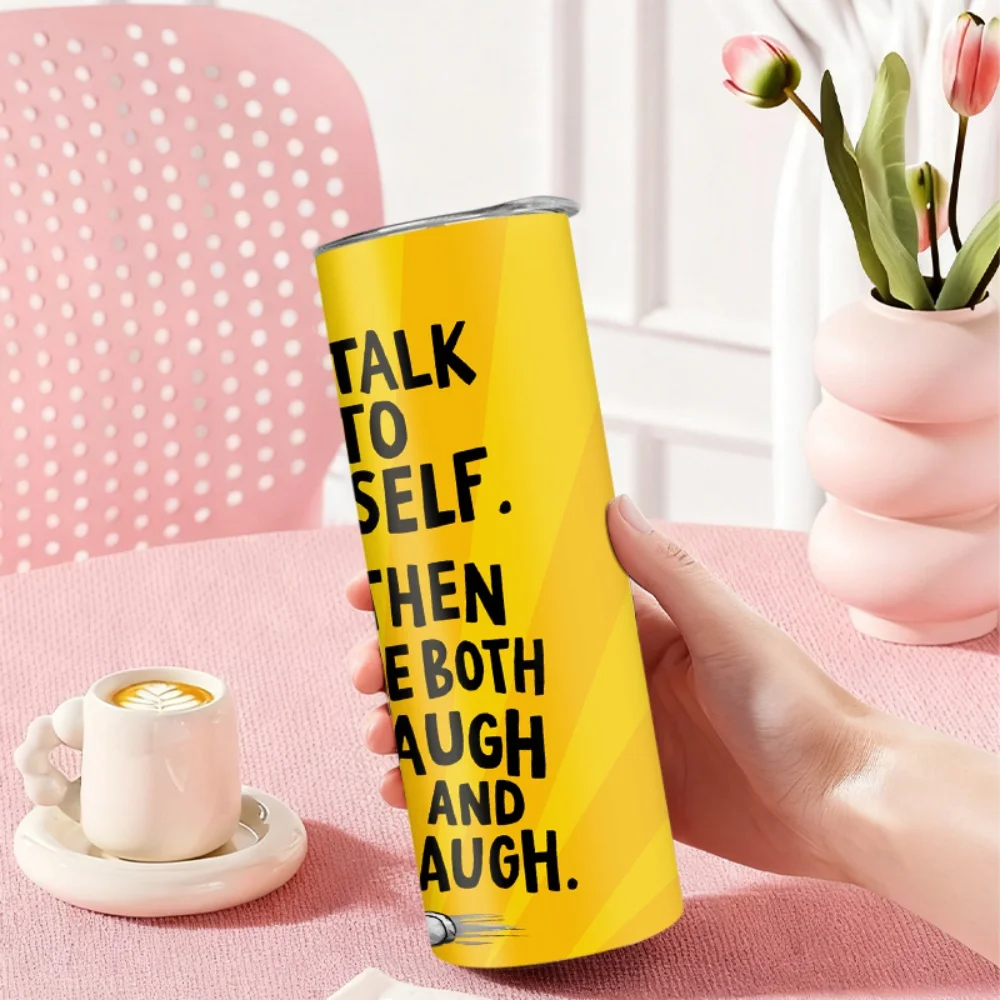 1pc Stainless Steel Water Bottle/Cup with Straw — Featuring a Smiling Cat Wearing Sunglasses Pattern (20 oz / 591 ml)