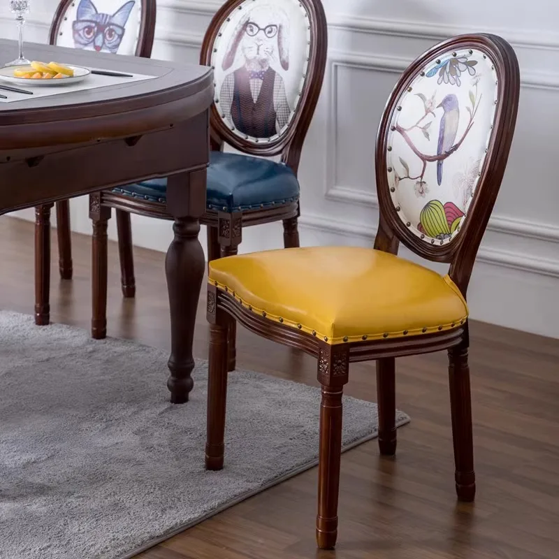 American solid wood dining chair, home retro casual European creative old chair with armrest back
