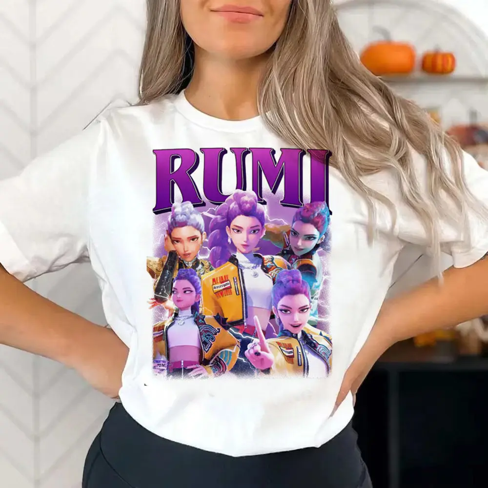 Kpop شيطان الصيادين فيلم Y2k تي شيرت فتاة أنيمي النساء الشارع الشهير تي شيرت فاسق Y2k موضة Harajuku Kawaii تي شيرت Y2K الملابس
