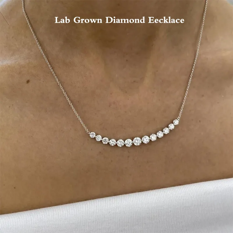 3.22ct Round Cut DEF/VS VVS Diamond Necklace CVD HPHT Lab Grown Diamonds 10K Gold Diamonds Necklace Delicate Gift