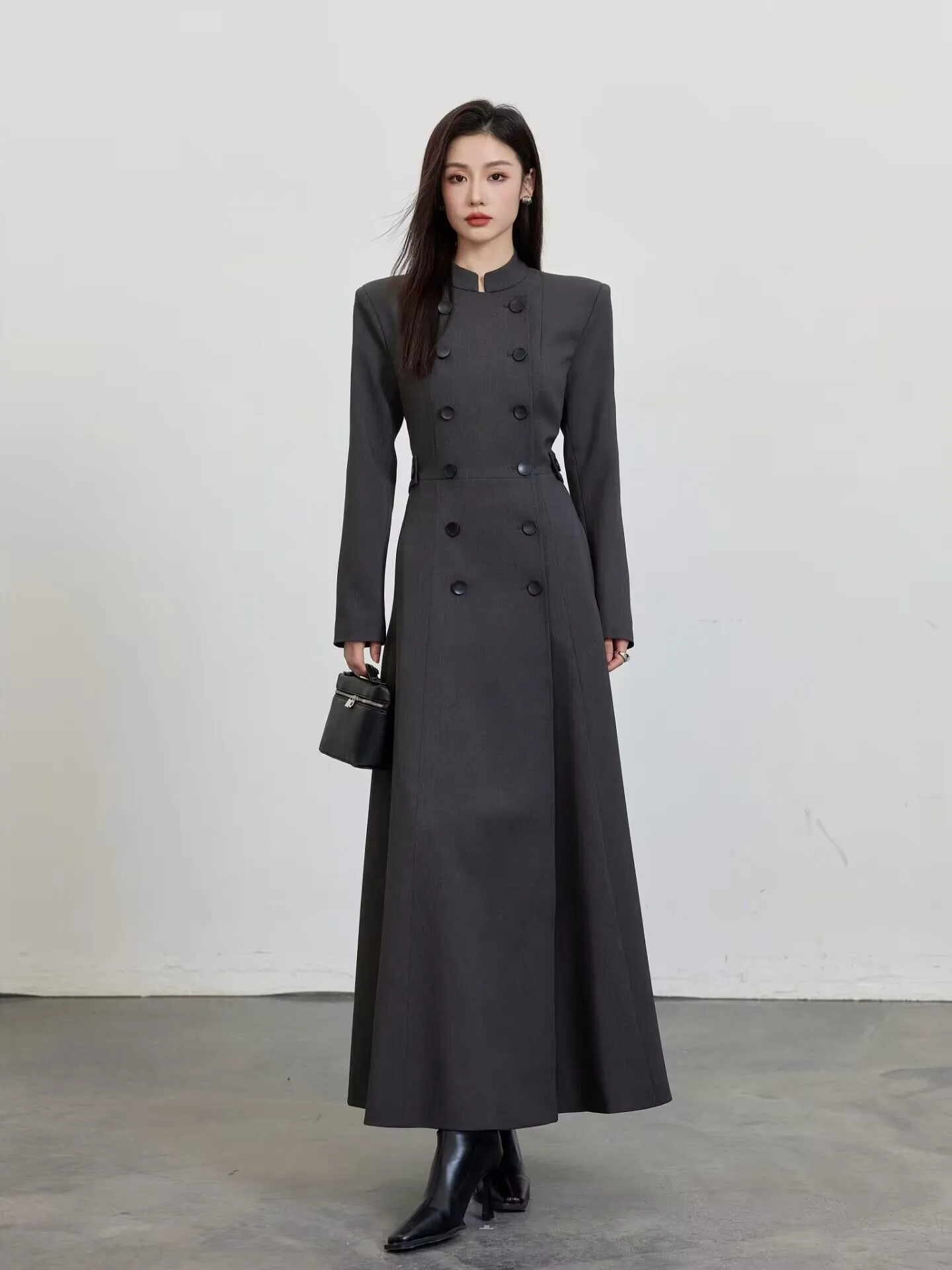 

Женская осенняя юбка макси с воротником-стойкой и двойной пуговицей Page Hello Advanced, с завязкой на талии Dr Commute Sle Long Sve