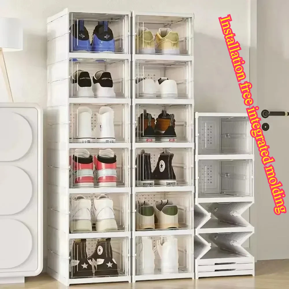 

Складная полка для обуви Домашний многослойный шкаф для обуви Удобная и простая коробка для хранения обуви Не требует установки Прозрачная коробка для обуви
