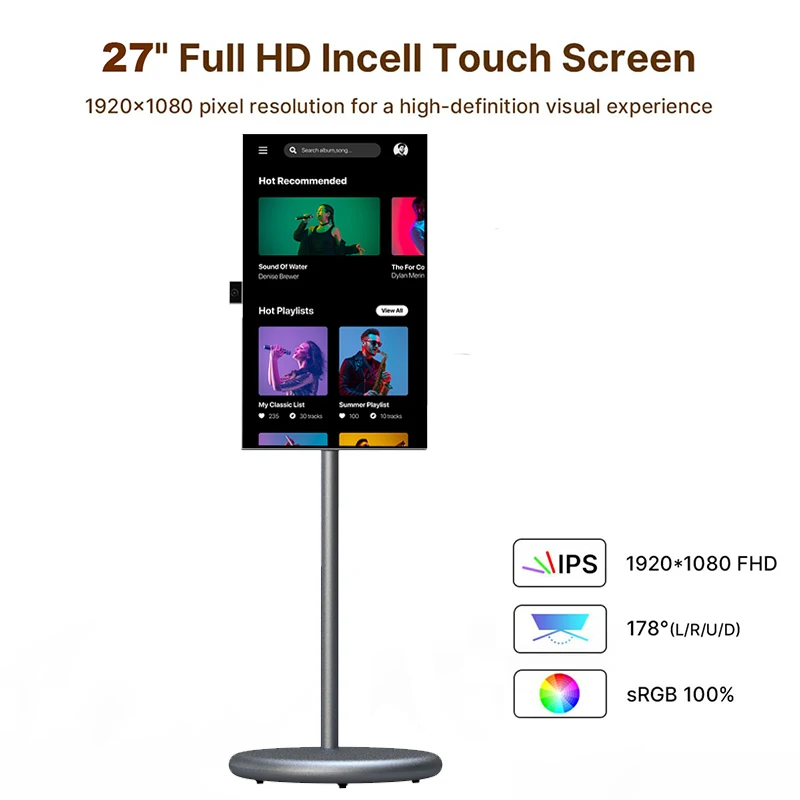 شاشة تلفزيونات ذكية Iptv كبيرة الحجم 27 32 بوصة كمبيوتر لوحي مدمج ببطارية مكبر صوت أندرويد 13 شاشة لمس محمولة تلفزيون ذكي