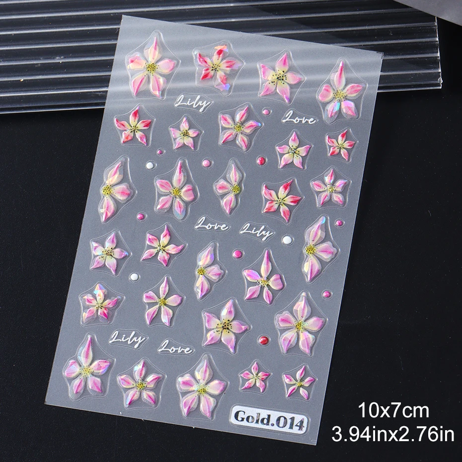 2 stuks glanzende lelie bloem nail art sticker stickers orchidee bloemen zelfklevende sliders holografische stickers manicure nail art decoraties