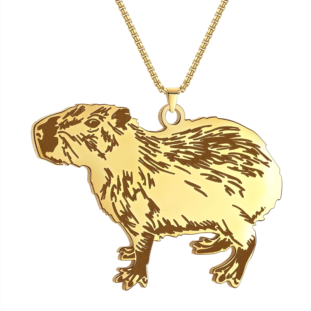 QIAMNI Cartoon Capybara Chain Necklace For Men Women Stainless Steel Choker Animal Pendant Gift Rodent Adorable Jewelry