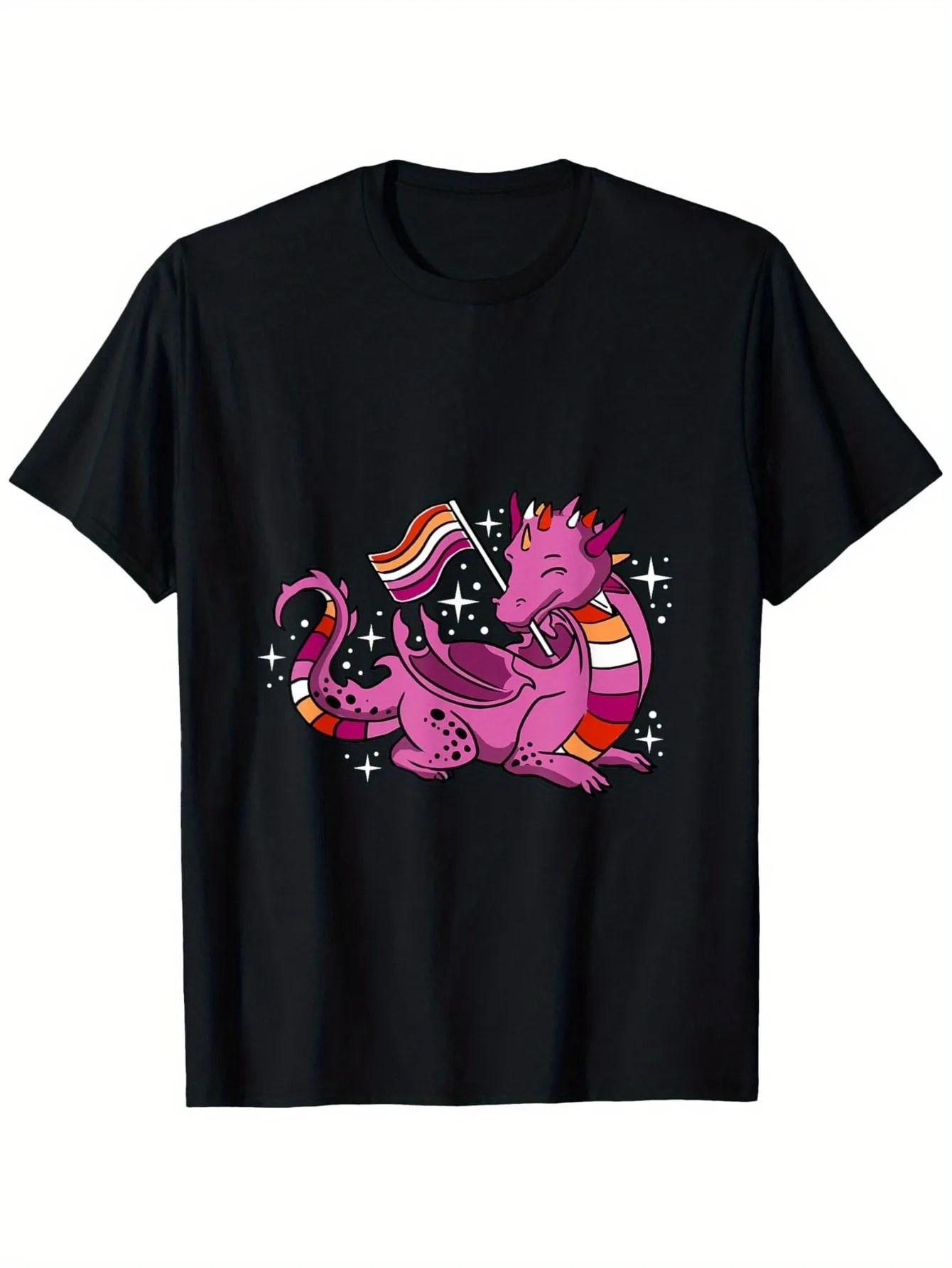 

Футболка из 100% хлопка с круглым вырезом и короткими рукавами с принтом «Лесбийская гордость» оранжевого и розового цвета