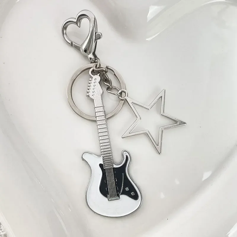 Electric Guitar Keychain Vintage Heart Star Instrument Charms with Key Holder for Music Lovers Bag Gifts