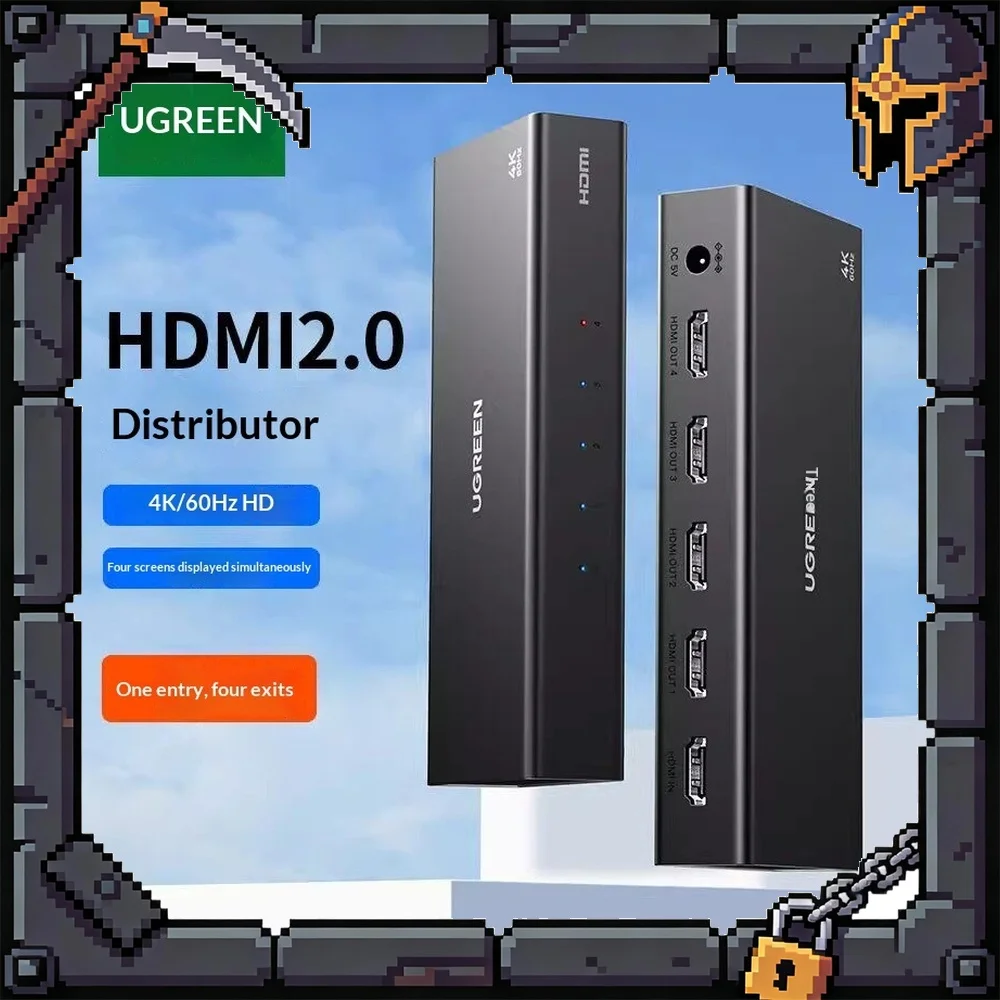 UGREEN CM604 HDMI Splitter 1 in 4 Out 4K 60Hz HDMI 2.0 Video Distribution with Power for Monitor TV