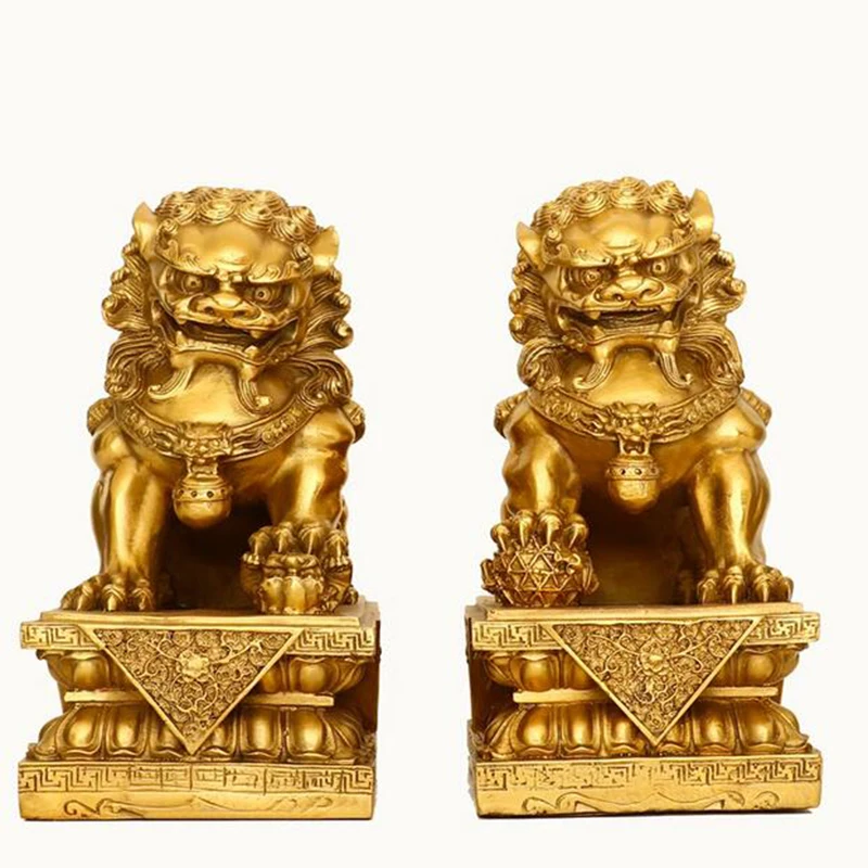 

A pair of pure copper lion ornaments, Beijing Lion Bronze Lion Palace Gate, Lion Chinese style Entrance, foyer, home decoration