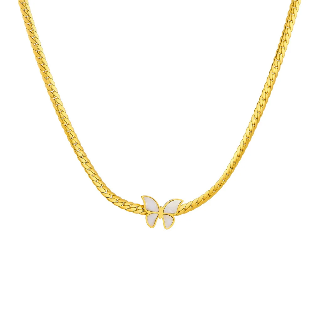 

Punk Clavicle Butterfly Charm Pendant Female Gold Color Stainless Steel Flat Snake Chain Choker Necklace for Women Jewelry Gift