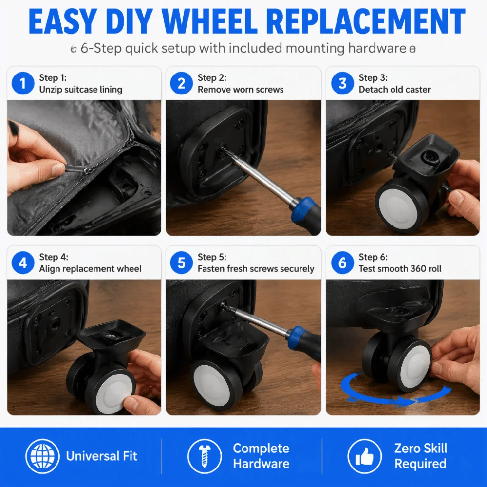 2pcs Easy Install F-61 Luggage Wheels Double Row ABS Suitcase Wheels Suitcase Casters Travel Suitcase
