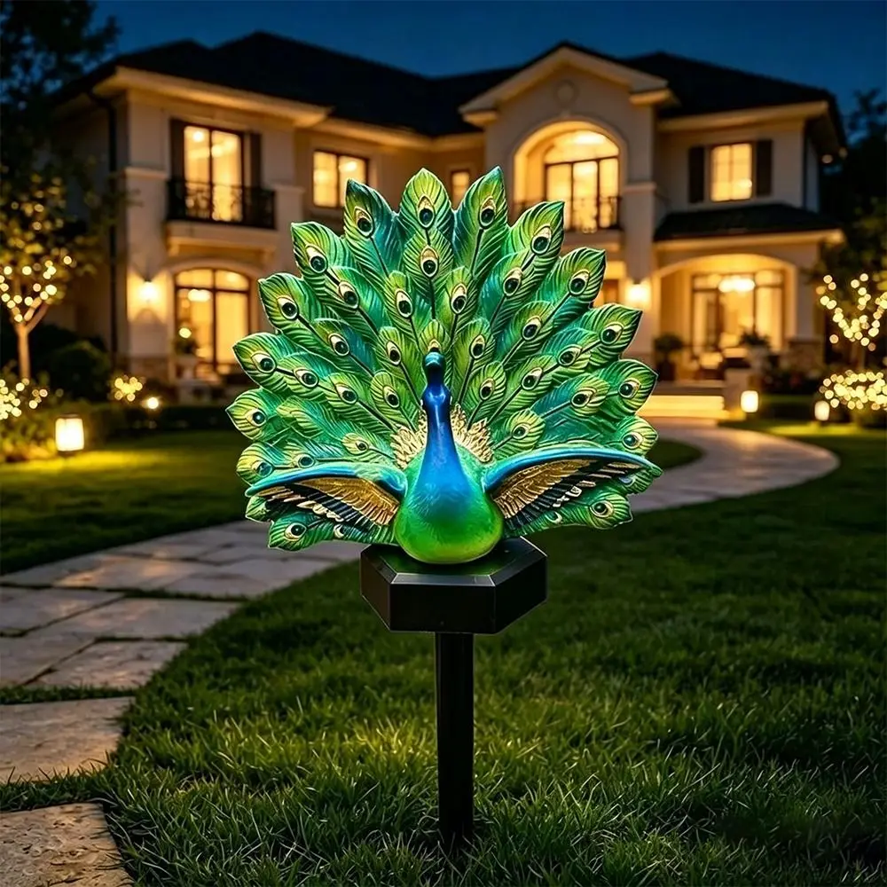 Waterproof Solar Garden Lights Resin Energy Saving Peacock Garden Decor Decorative Stake Outdoor Statue