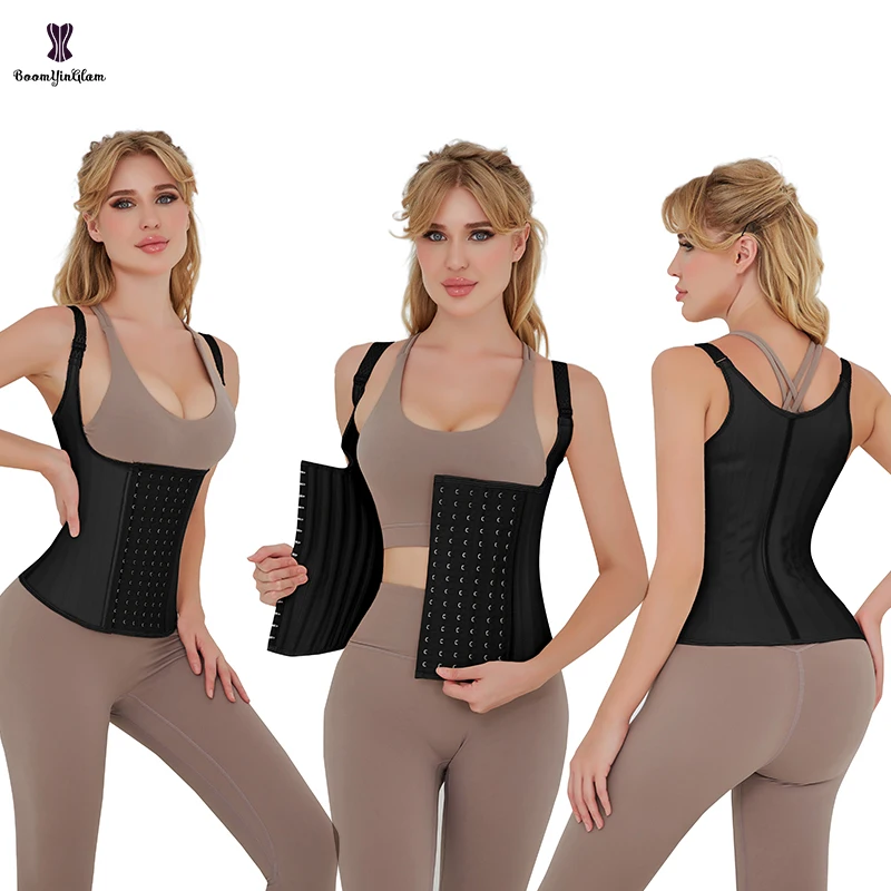 6 Hook Adjustable Belt Waist Trainer Vest 25 Steel Boned Slimming Sheath Girdle Leather Latex Strap Corset Women Body Shaper