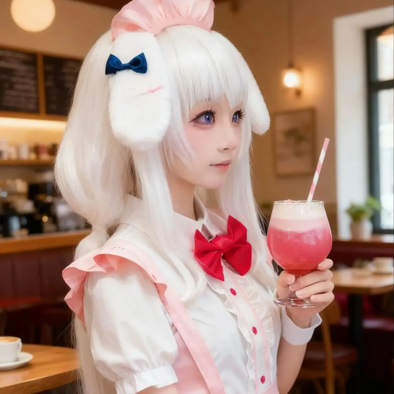 

ИГРА Амари Шоколад ‌ Мисоно Ичика косплей парик 80 см молочно-белые длинные волосы синтетический парик + шапочка для парика вечерние парик для Хэллоуина