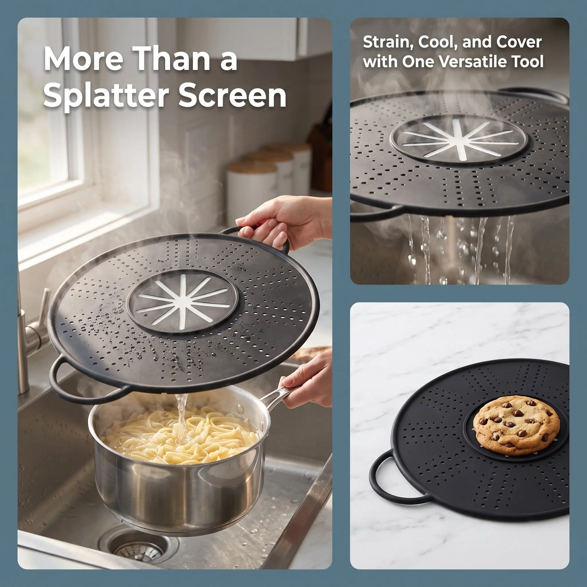 Silicone Oil Splash Guard for Pans with Side Handles Frying Pan Splatter Screen Heat Resistant Cooling Rack Strainer Grease