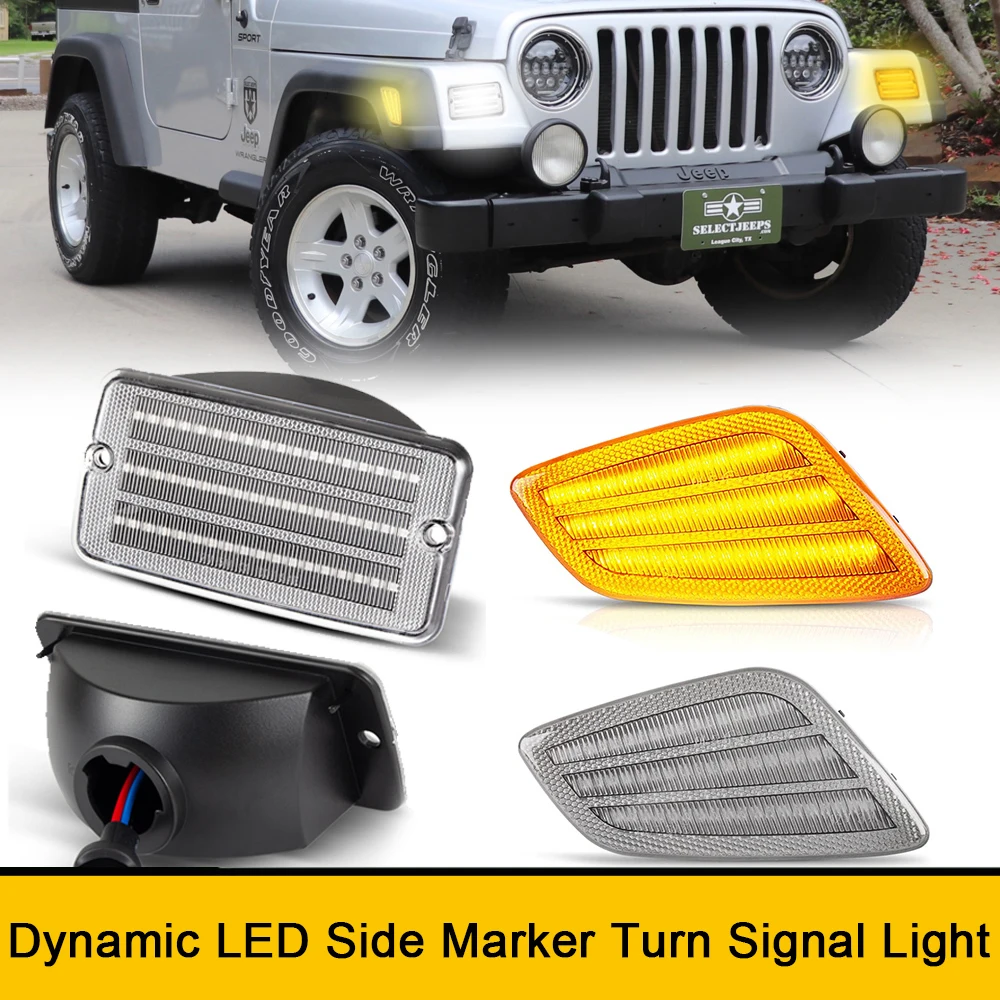 

2x For 97-06 Jeep Wrangler TJ Front LED Side Marker Flashing Arrow Lights Amber Blinker Turn Signal Lamp Canbus OEM#CH2551120