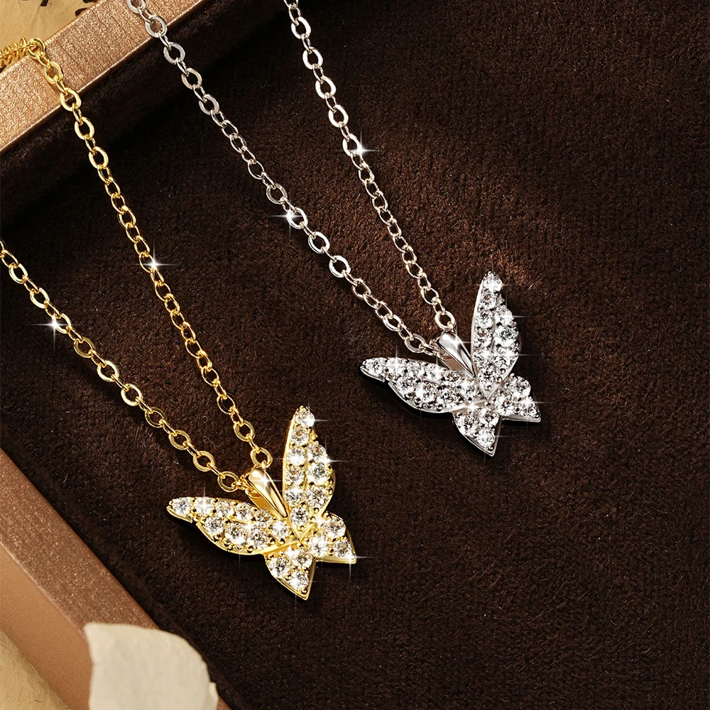 Anziw 1,5 mm D Farbe VVS1 Moissanit-Diamant-Halskette Damenschmuck 14K Gold gefüllte Schmetterlings-Charm-Halskette Feiner Schmuck Geschenk – Detail 2