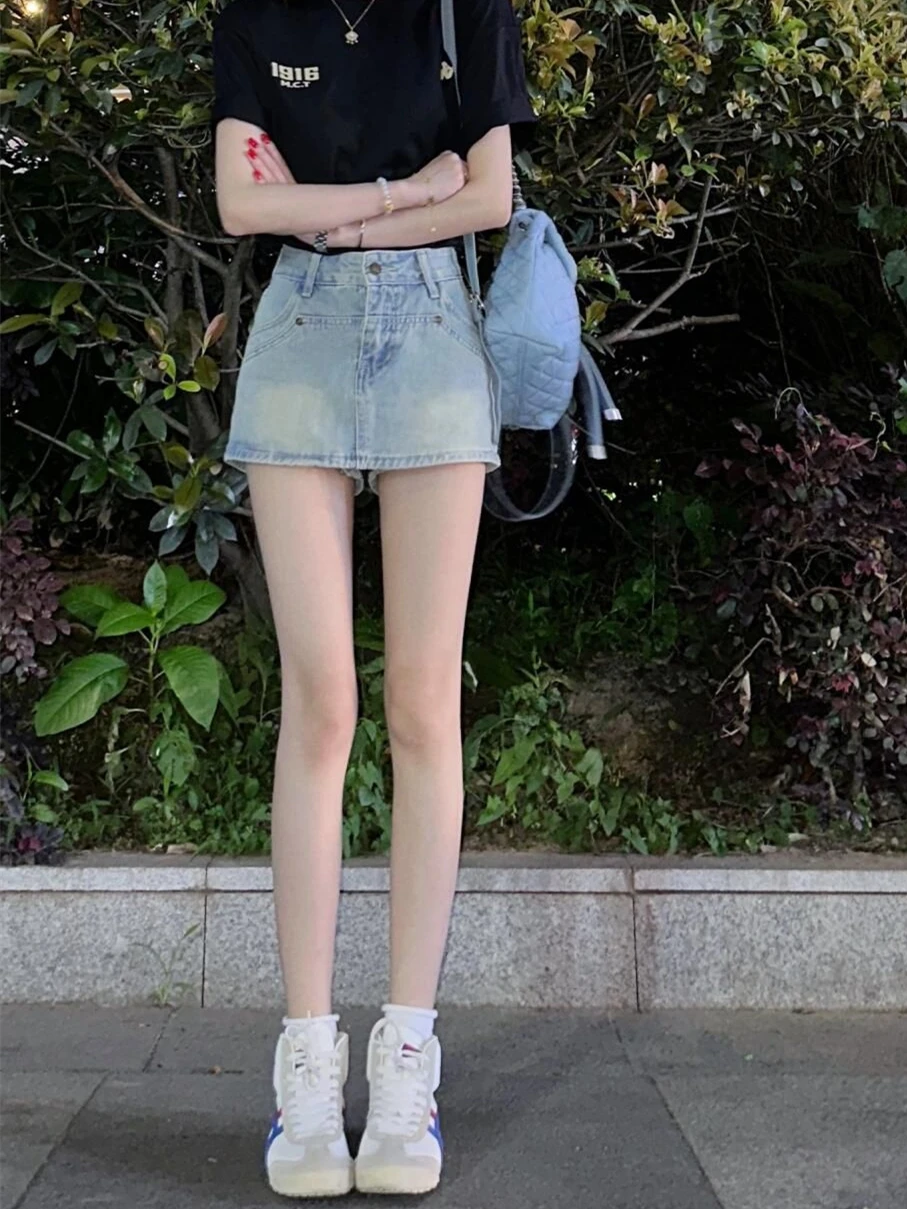 

Джинсовая юбка А-силуэта с высокой талией для женщин, сексуальная, облегающая, в корейском стиле, для повседневной носки, с пуговицами и молнией, с карманами