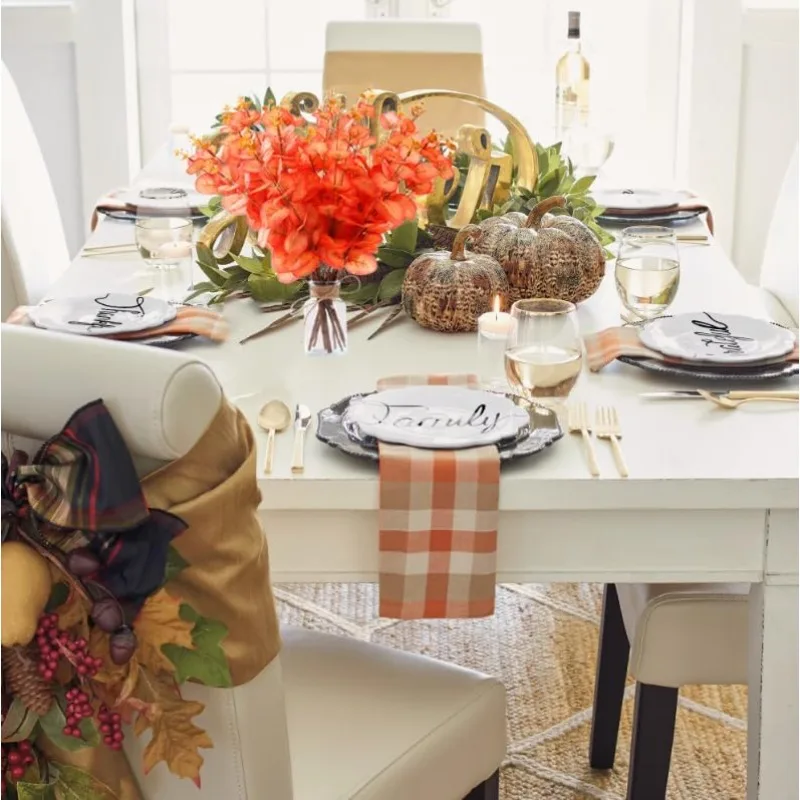 10 個の秋のユーカリの茎 秋の花 フェイクオレンジユーカリの葉 感謝祭の装飾用 秋のパーティー ホームベッドルームの装飾用