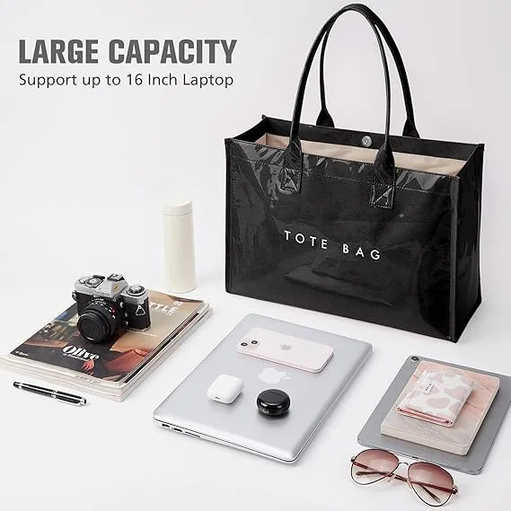 

Tote bag retro DuPont letter casual versatile handbag minimalist transparent simple commuter large capacity bag women