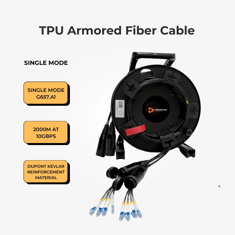 100 m 4/6/8 Paar gepanzertes LC-LC-Glasfaserkabel TPU Single Mode Multi Mode für LED-Bildschirm CVT10 CVT4K MCTRL4K Hohe Qualität 5,0 mm