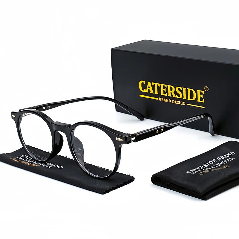 CATERSIDE-Retro Rodada Óculos Quadro para Homens e Mulheres, Personalizado, Inserção Núcleo, Templo Óculos, Daily Business Eyewear, Óptico, Novo