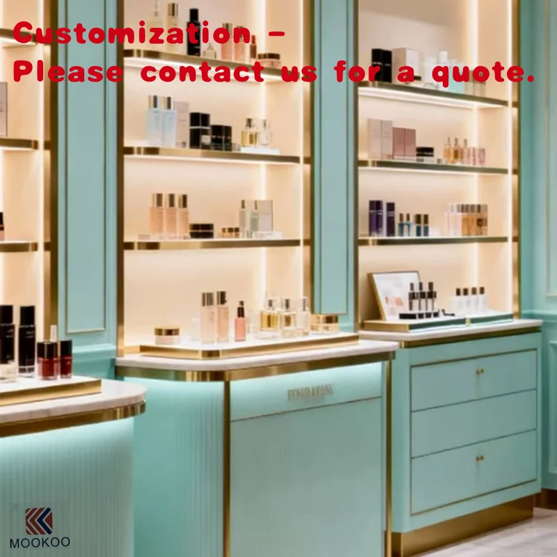 

custom.MOOKOO Custom High-End Cosmetic Display Cabinets & Wood Shelving Racks Modern Beauty Shop Makeup Store Layout Design