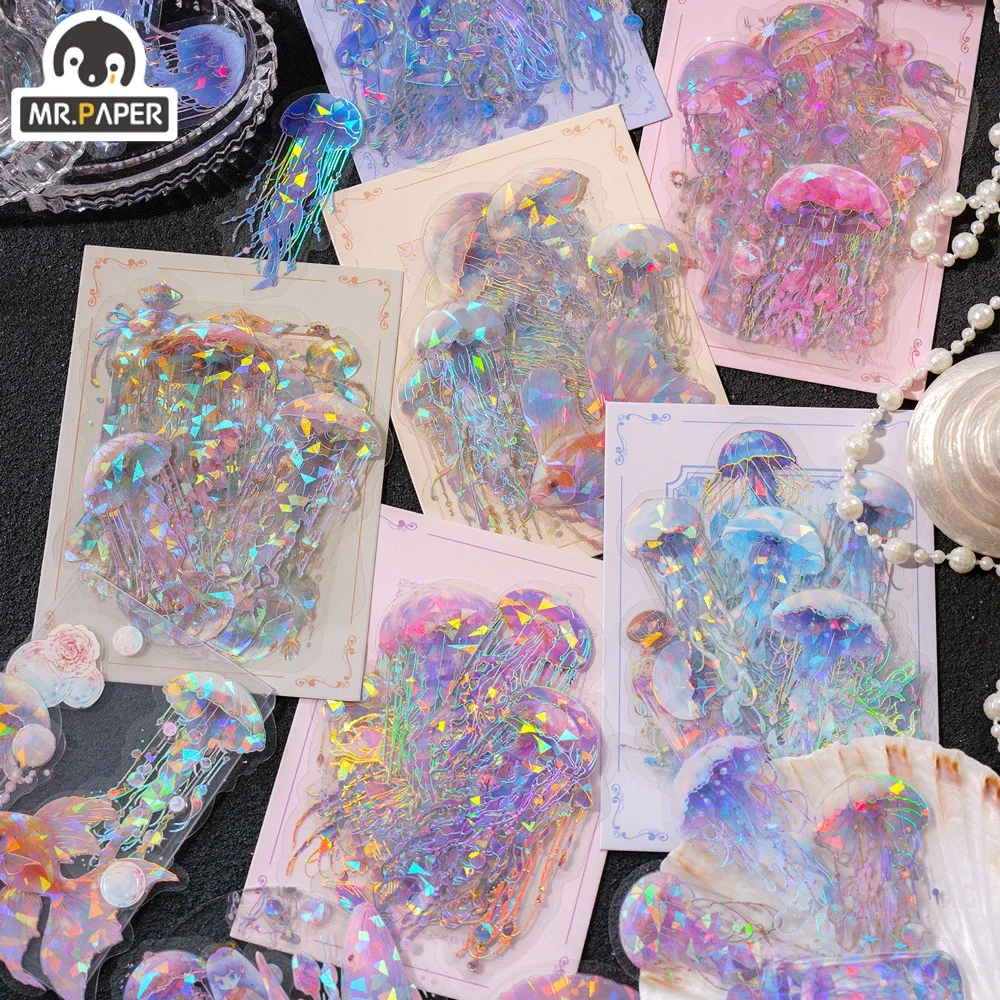 Mr. Paper, 20pcs/bag, vintage color glitter jellyfish sticker paper bag,creative three-dimensional material decoration scrapbook