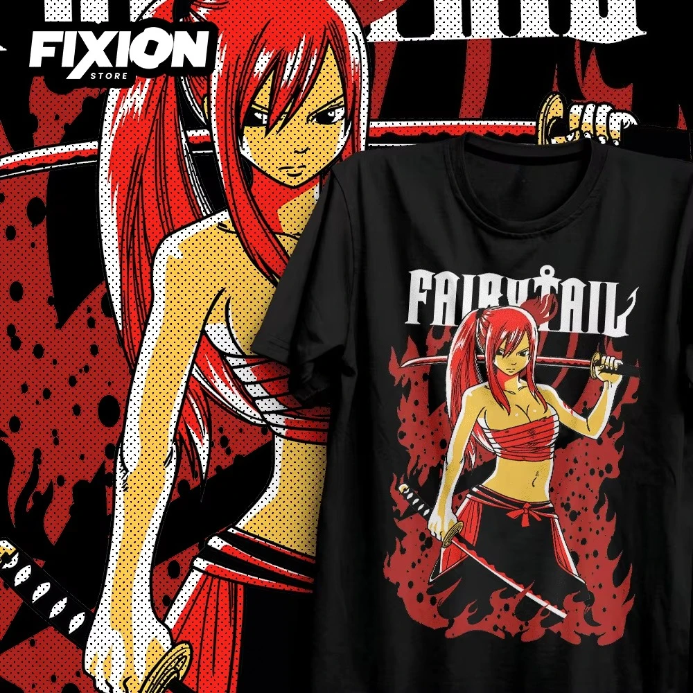 Camiseta de manga corta para hombre, oferta de verano, para Anime Fairy Tail - Erza (Negra) - Nuevos Enero Mango