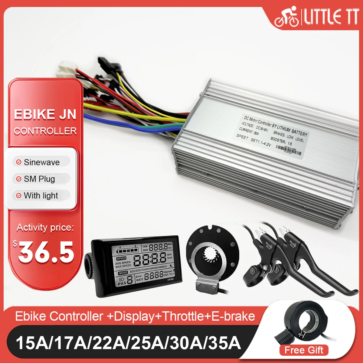 Ebike Sinewave Brushless Controller 36V48V 15A 17A 22A 30A 35A with SW900 LCD meter for Electric Bike Conversion Kit Accessories