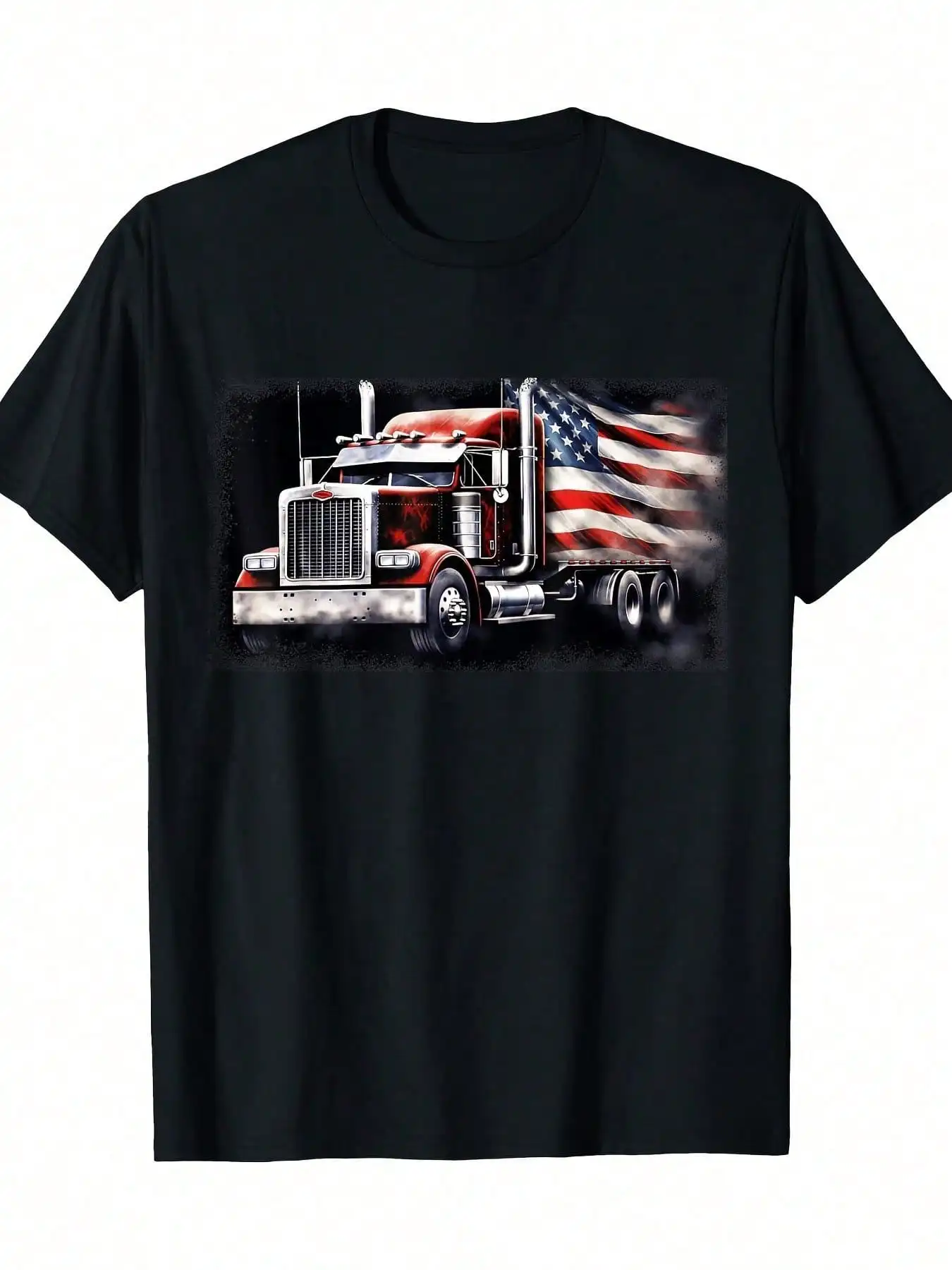 

US American Flag Semi Truck Driver Trucker 220 Grams100% Cotton T-Shirt